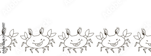 Marine seamless border. Monochrome fairy-tale drawing