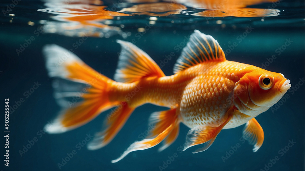 Vibrant Goldfish Swimming in Clear Teal Water Vibrant Goldfish Swimming in Clear Teal Water