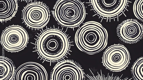 Seamless hand-drawn geometric concentric circles pattern