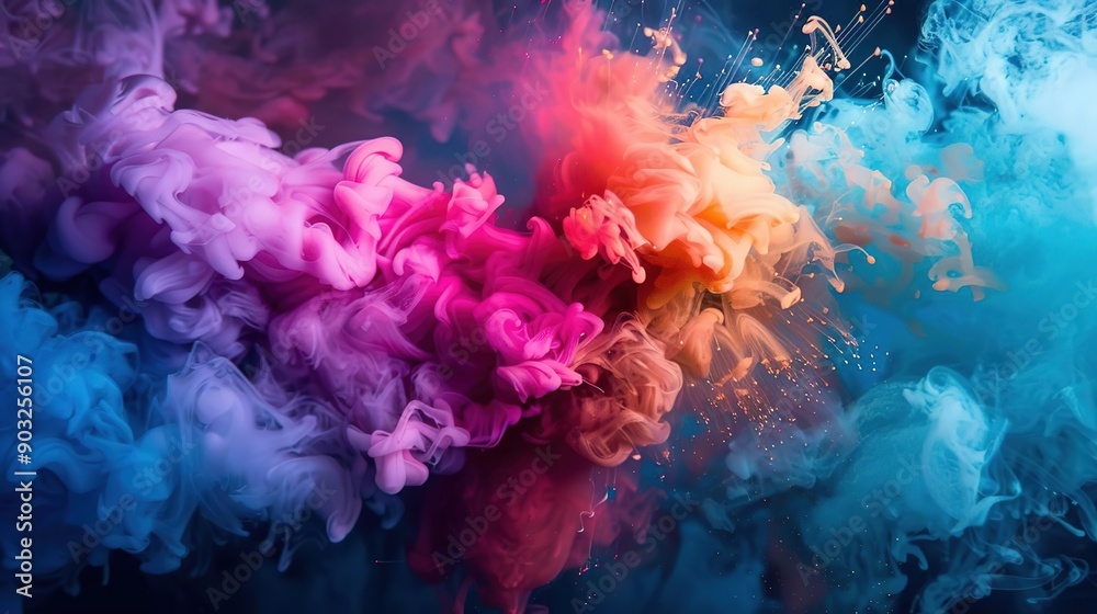 Colorful Abstract Ink Explosion: A Vibrant Fusion of Pink, Blue, and Orange Colorful Abstract Ink Explosion: A Vibrant Fusion of Pink, Blue, and Orange