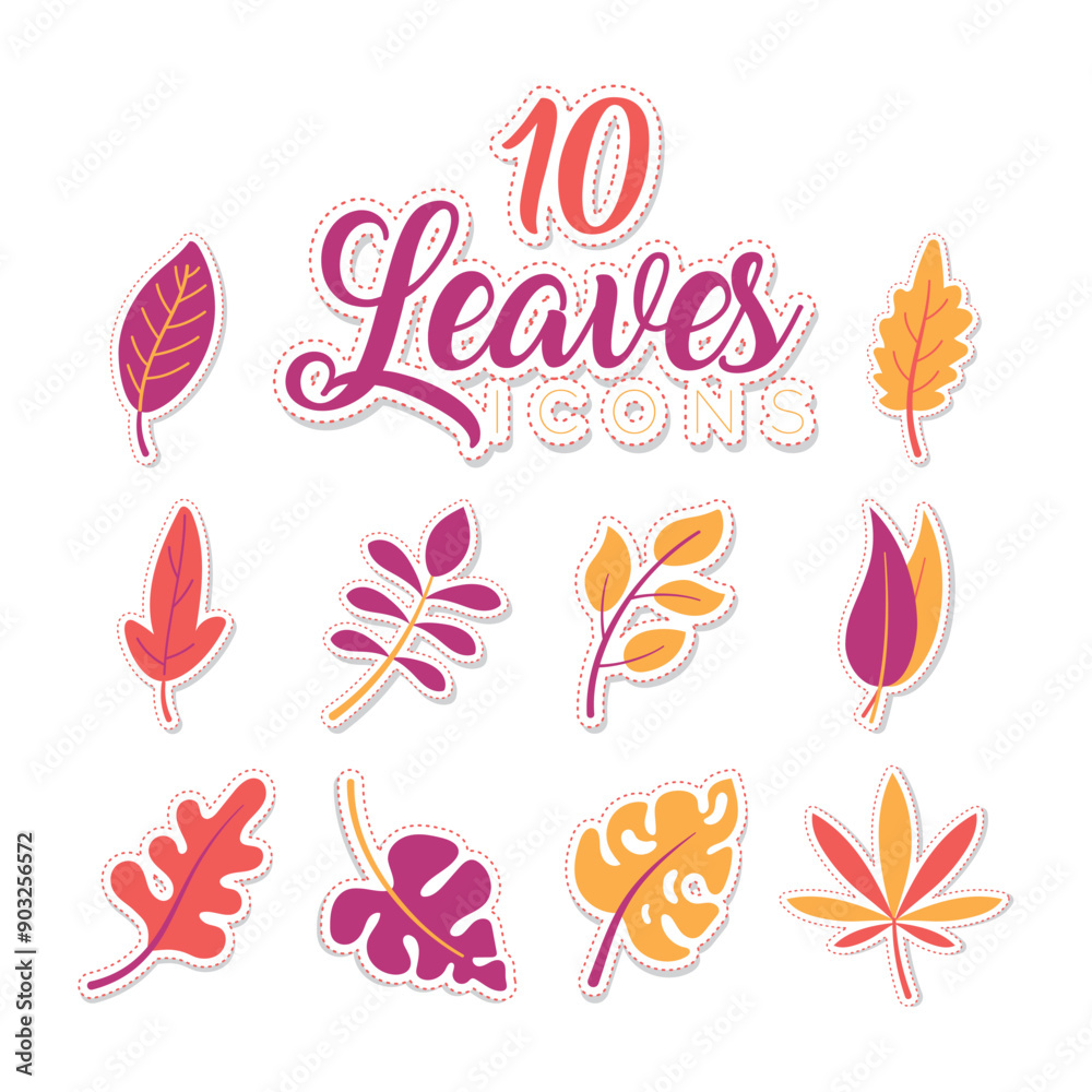 Autumn leaves stickers icons set Vector