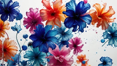 Abstract Colorful Flowers with Water Drops.