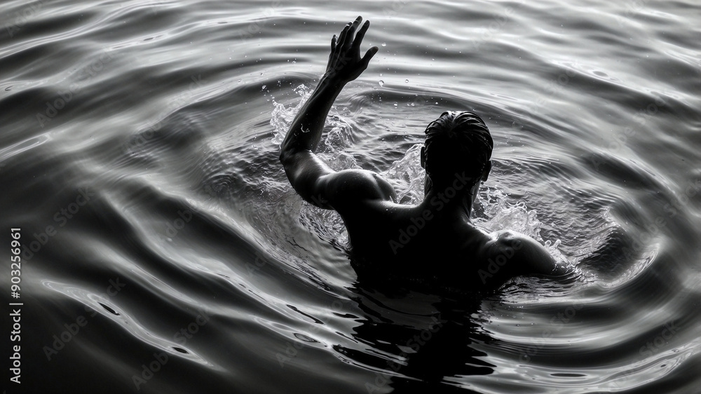 Fototapeta premium Dynamic Black and White Overhead Swim Shot