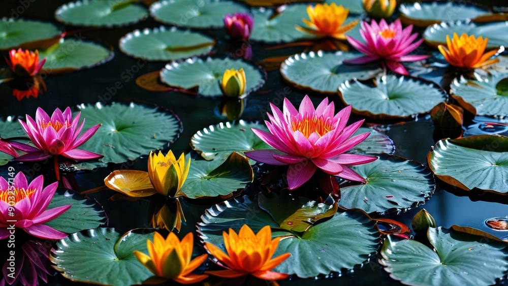 Colorful Water Lilies in a Pond. Colorful Water Lilies in a Pond.