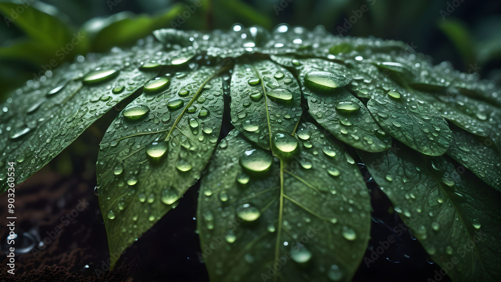 Macro View of Rain-Soaked Soil and Lush Green Plants Macro View of Rain-Soaked Soil and Lush Green Plants