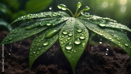 Macro View of Rain-Soaked Soil and Lush Green Plants