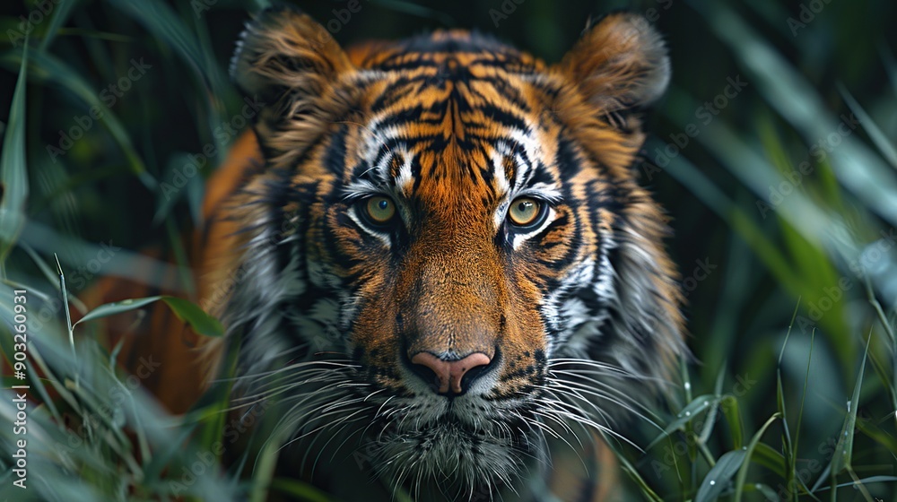 Close-up of a Tiger's Intense Gaze Close-up of a Tiger's Intense Gaze