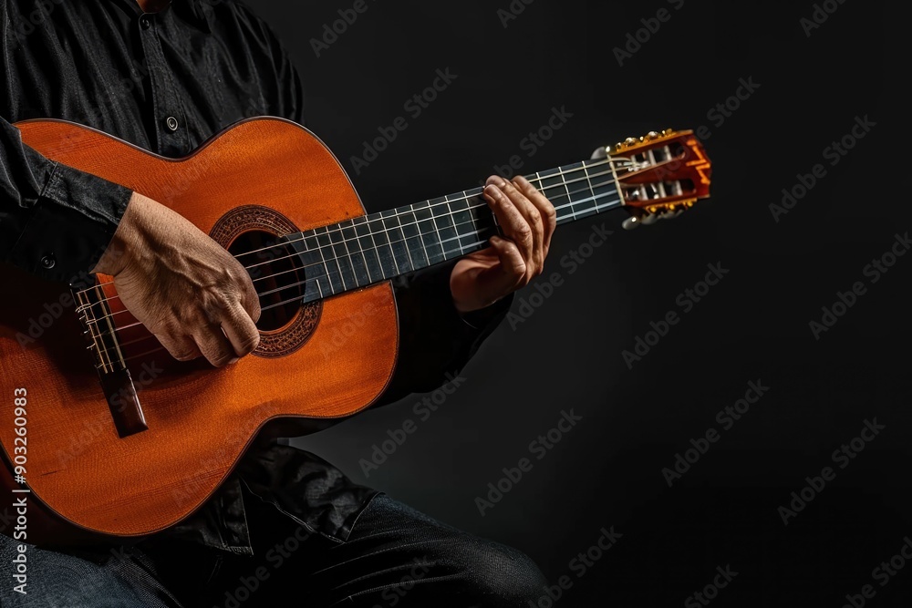 Obraz premium man playing guitar isolated on black background
