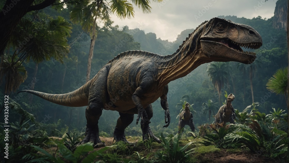 Fototapeta premium Revealing the mysteries of the lost world and the grandeur of its dinosaur inhabitants
