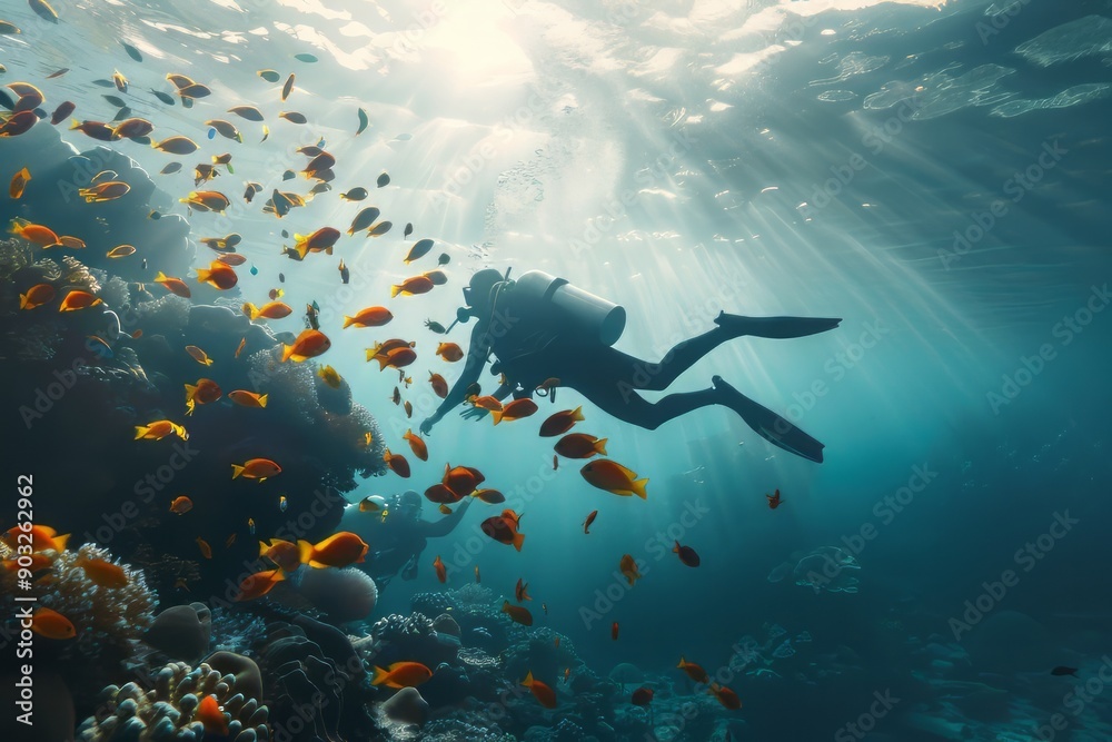 Fototapeta premium Diving with fish in the ocean