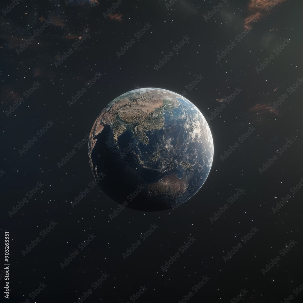 Fototapeta premium Sphere of nightly Earth planet in outer space. City lights on planet. Life of people.