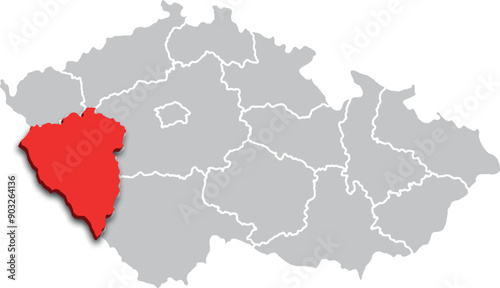 Plzeňský kraj map REGION of CZECH REPUBLIC 3d isometric map