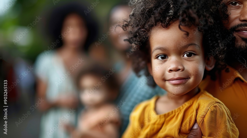 A young child with curly hair is lovingly held up by a parent, standing out against a blurred family background, encapsulating familial love and the warmth of togetherness. A young child with curly hair is lovingly held up by a parent, standing out against a blurred family background, encapsulating familial love and the warmth of togetherness.