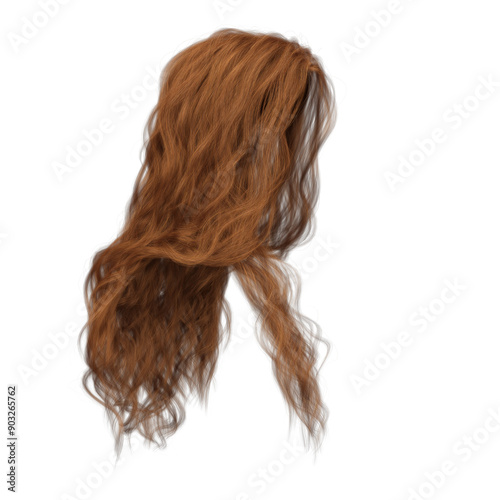 3d render soft curl wavy long red hair isolated