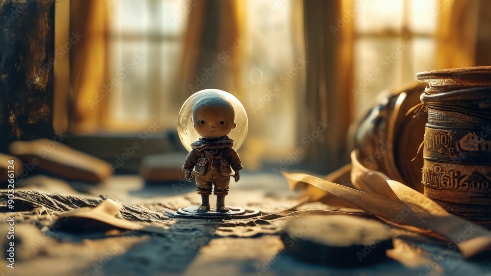 Obraz premium Miniature Astronaut in a Dusty Room.
