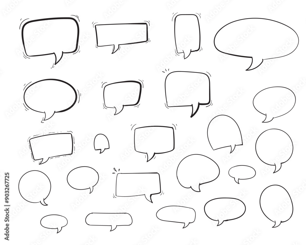 Fototapeta premium Set of empty comic speech bubbles Hand drawn doodle cartoon stickers. Vector illustration.