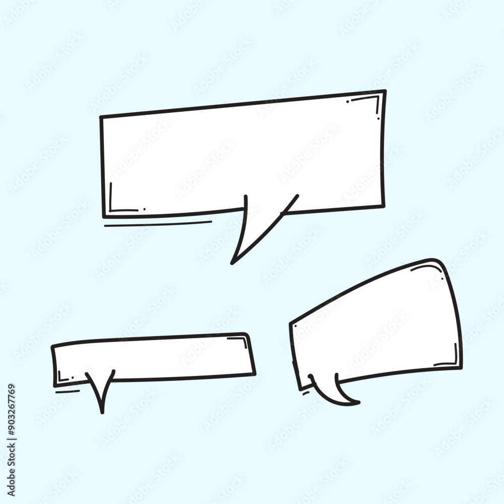 Fototapeta premium Set of empty comic speech bubbles Hand drawn doodle cartoon stickers. Vector illustration.
