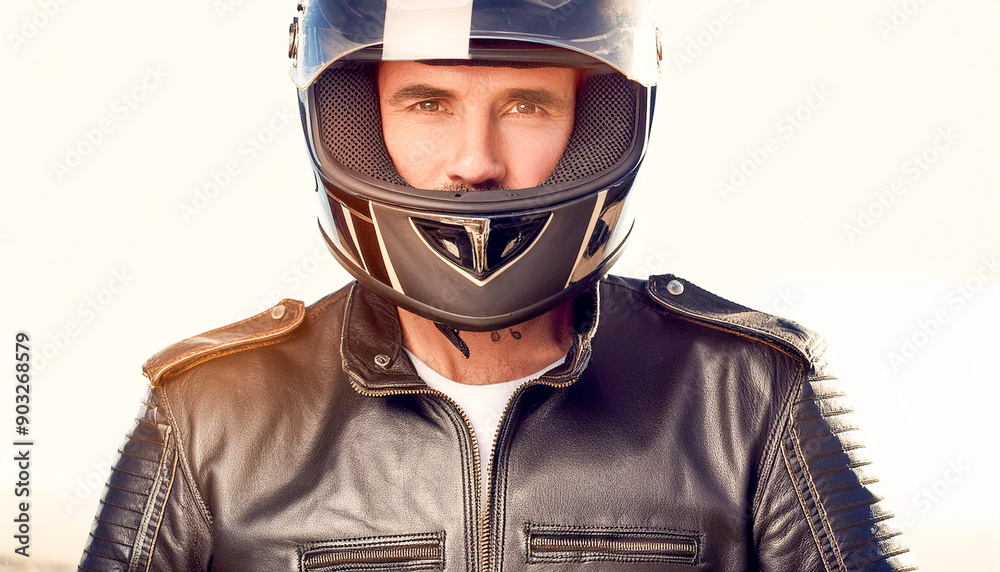 Portrait of a helmeted motorcyclist Portrait of a helmeted motorcyclist