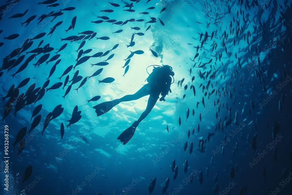 Fototapeta premium Diving with fish in the ocean