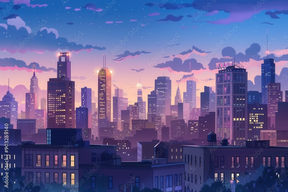 Fototapeta premium Busy Cartoon City. Vibrant Urban Landscape Concept