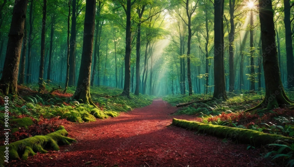 Fototapeta premium Sunbeams Through The Forest.