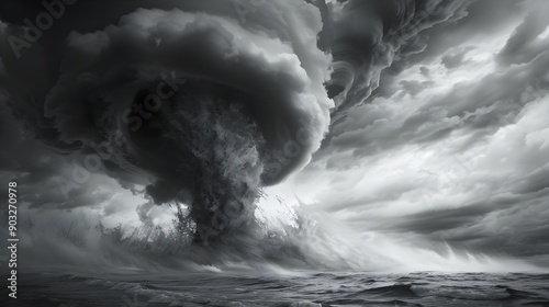 Black and white tornado whirlwind cloud landscape