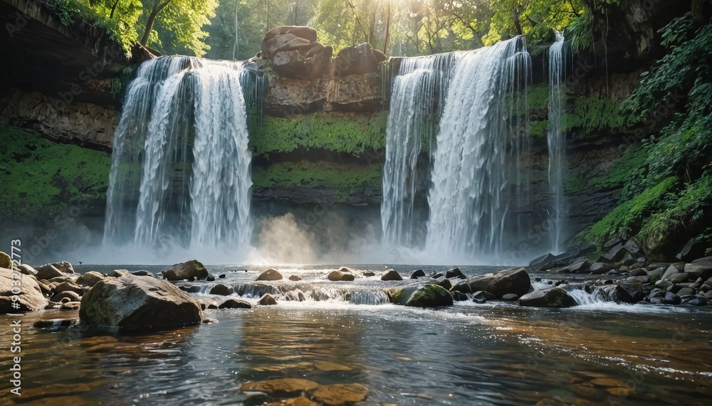 Fototapeta premium Majestic Waterfall in Lush Forest.