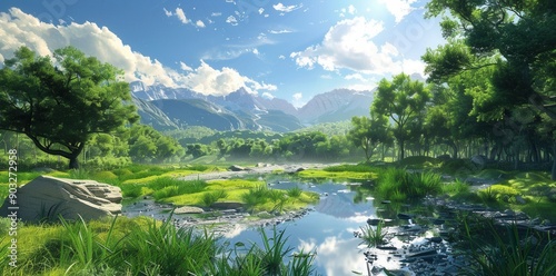 Lush Forest Oasis. Environmental high detailed realistic concept