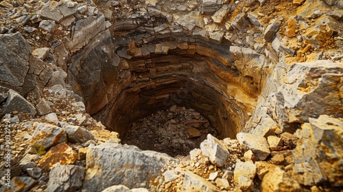 Bore hole for the rock sample for chemical analysis photo