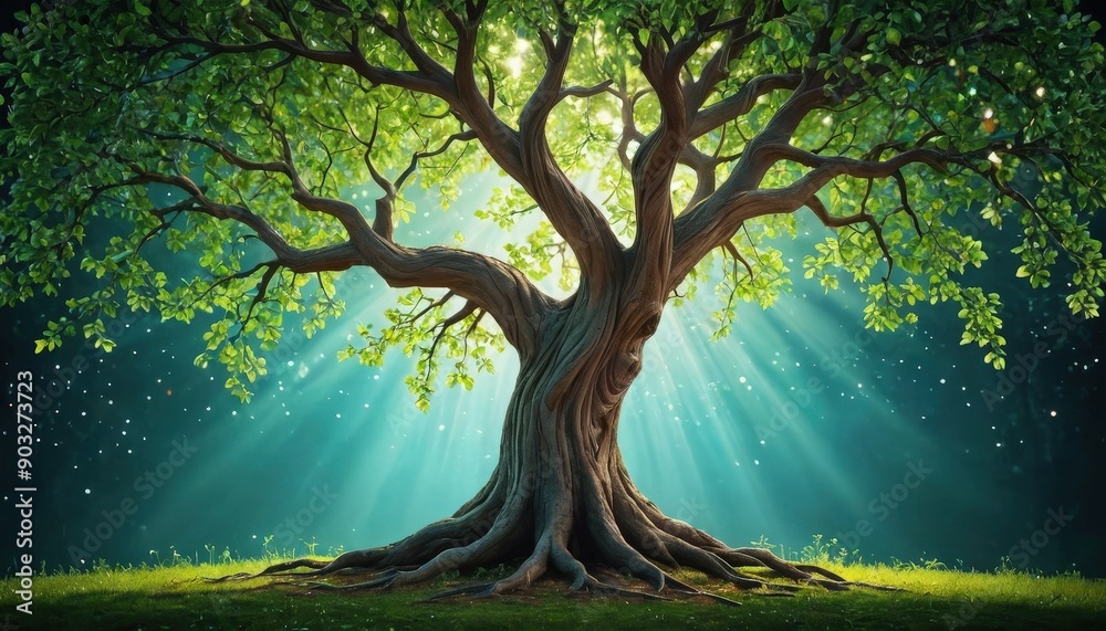Fototapeta premium Majestic Ancient Tree with Sunbeams.