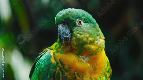 A bright green superb parrot Polytelis swainsonii or the Barraband s parrot Barraband s or green leek parrot very close up photo