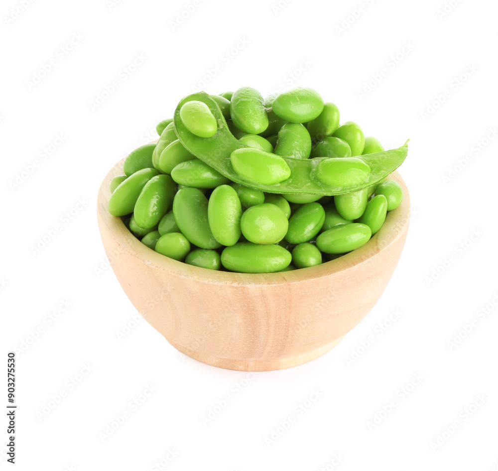Raw green edamame soybeans and pod isolated on white Raw green edamame soybeans and pod isolated on white