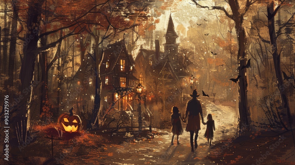 Family has fun in Halloween time