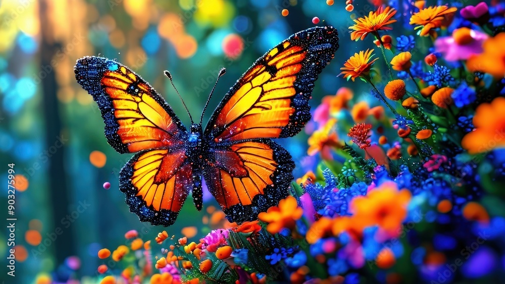 Monarch Butterfly on Colorful Flowers. Monarch Butterfly on Colorful Flowers.