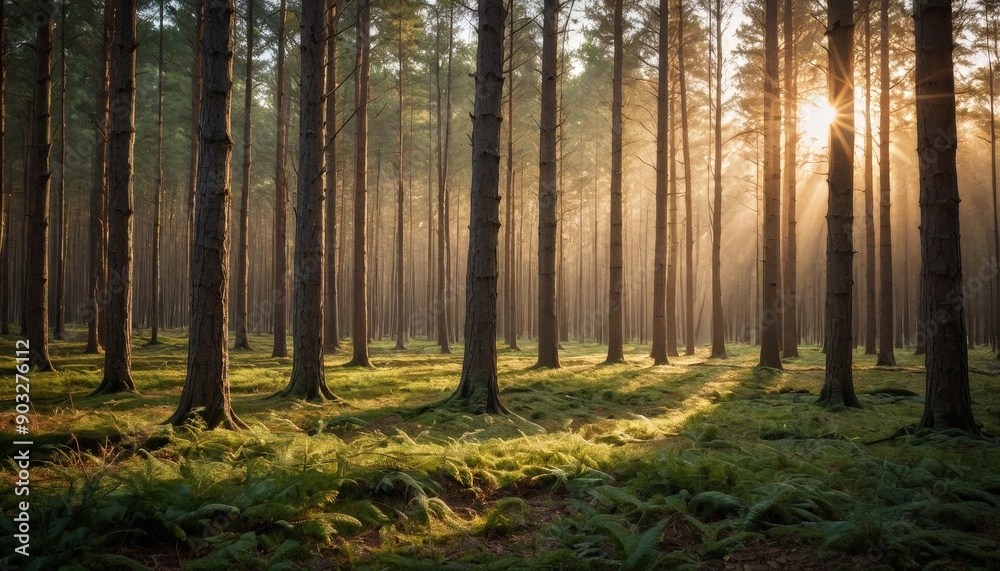 Fototapeta premium Sunrays through the forest.