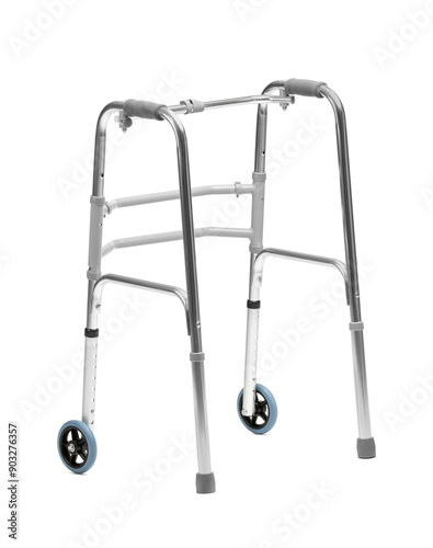 Fotografia One metal walking frame isolated on white