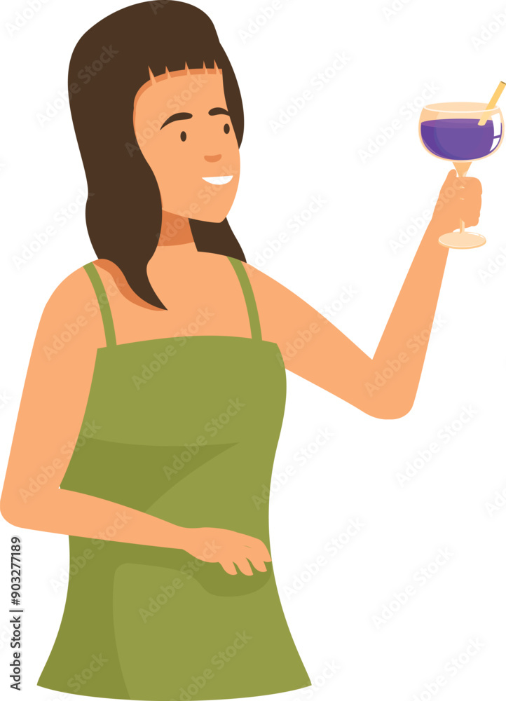 Young woman is holding a cocktail glass with a big smile on her face Young woman is holding a cocktail glass with a big smile on her face