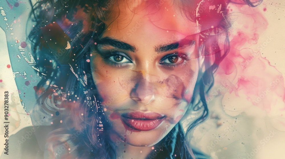 Woman 80s Style Watercolor Photo Effect Woman 80s Style Watercolor Photo Effect