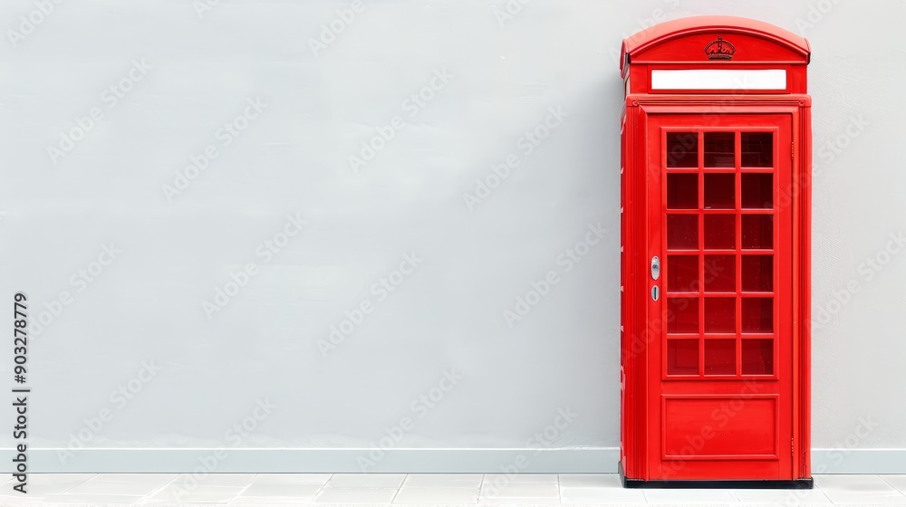 Obraz premium Vibrant red phone booth, isolated background with space for text, ideal for advertising, clean and crisp design