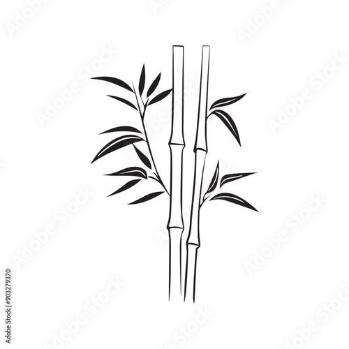 Fototapeta Naklejka Na Ścianę i Meble -  Bamboo leaves icon over white background, silhouette style, vector illustration