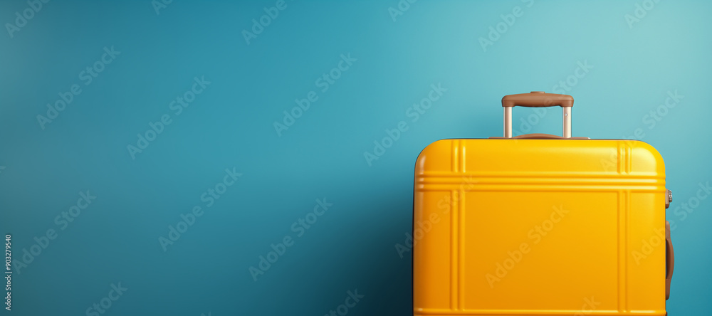 yellow suitcase in blue background. copyspace yellow suitcase in blue background. copyspace