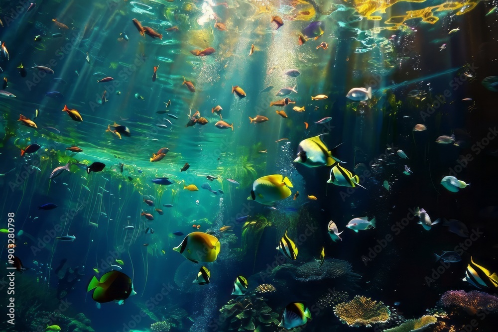 Naklejka premium Diving with fish in the ocean