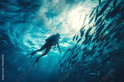 Diving with fish in the ocean