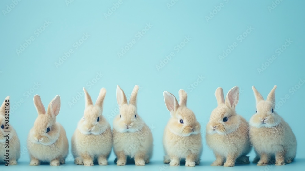 Small rabbits standing together in a row Small rabbits standing together in a row