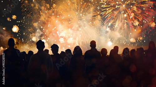 Crowd watching a fireworks display