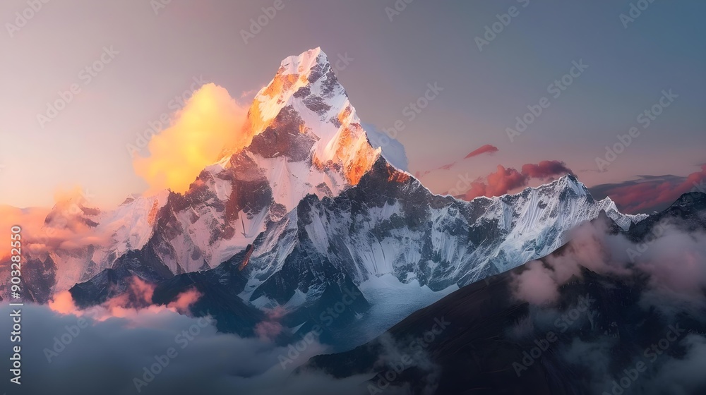 Panoramic view of the summit of Ama Dablam and snow Panoramic view of the summit of Ama Dablam and snow