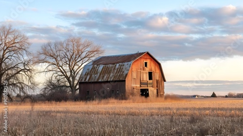 Old rustic barn at sunset in Ogle County