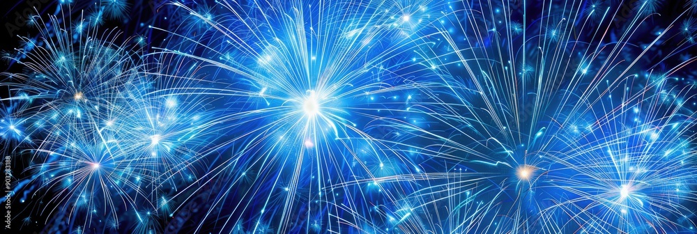Fireworks illuminating the evening sky A contrast of blue and white bursts against the backdrop of night symbolizing joy and jubilation Fireworks illuminating the evening sky A contrast of blue and white bursts against the backdrop of night symbolizing joy and jubilation