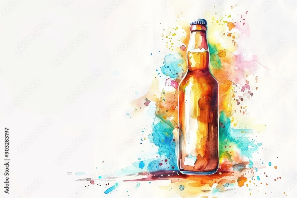 A bottle of beer is painted in a colorful and abstract style A bottle of beer is painted in a colorful and abstract style