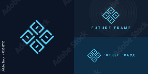 Abstract initial letter F or FF in blue color isolated on multiple background colors. The logo is suitable for app and website AI tool logo design inspiration templates.